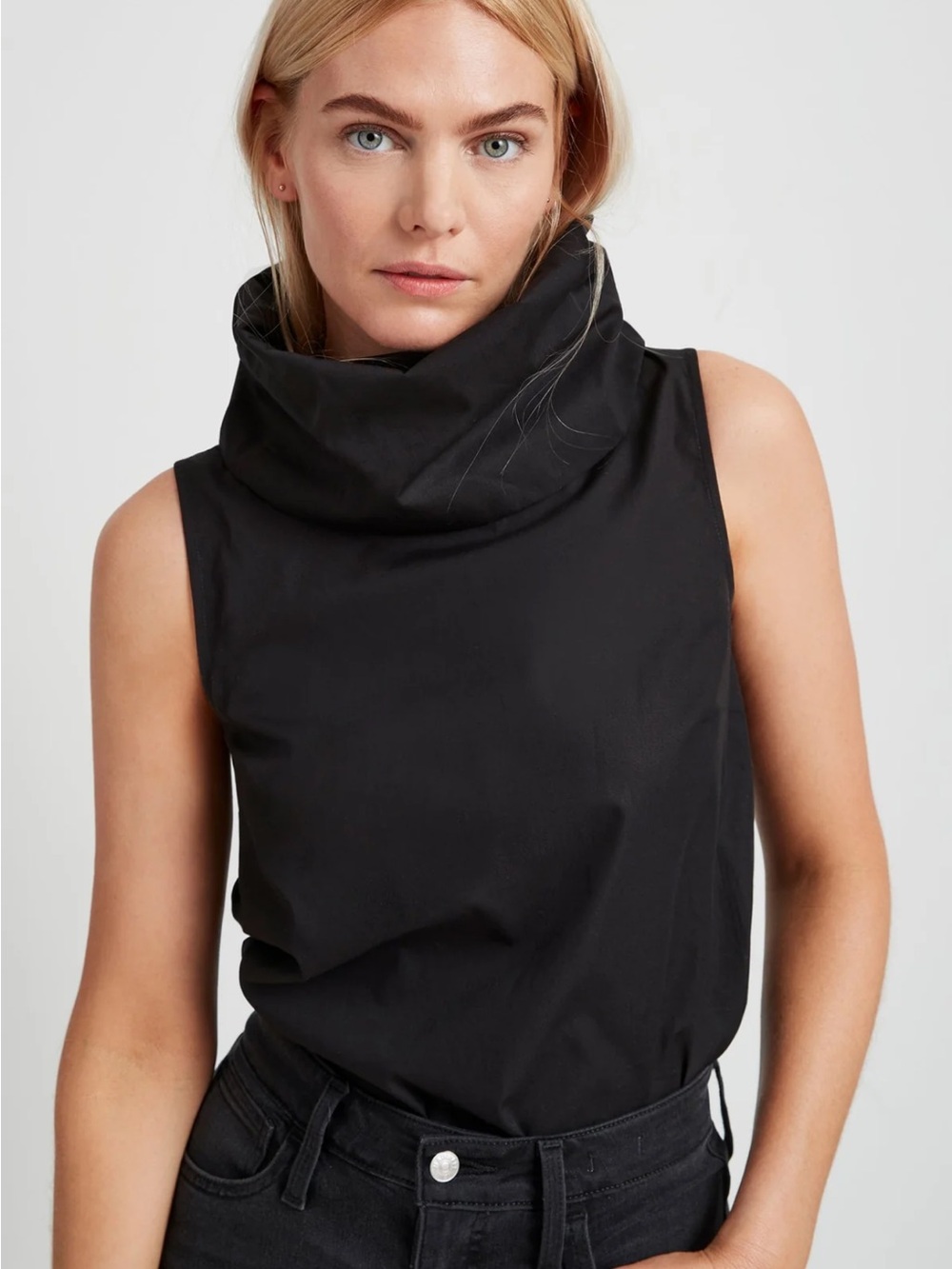 Sleeveless Black Funnel Neck Top